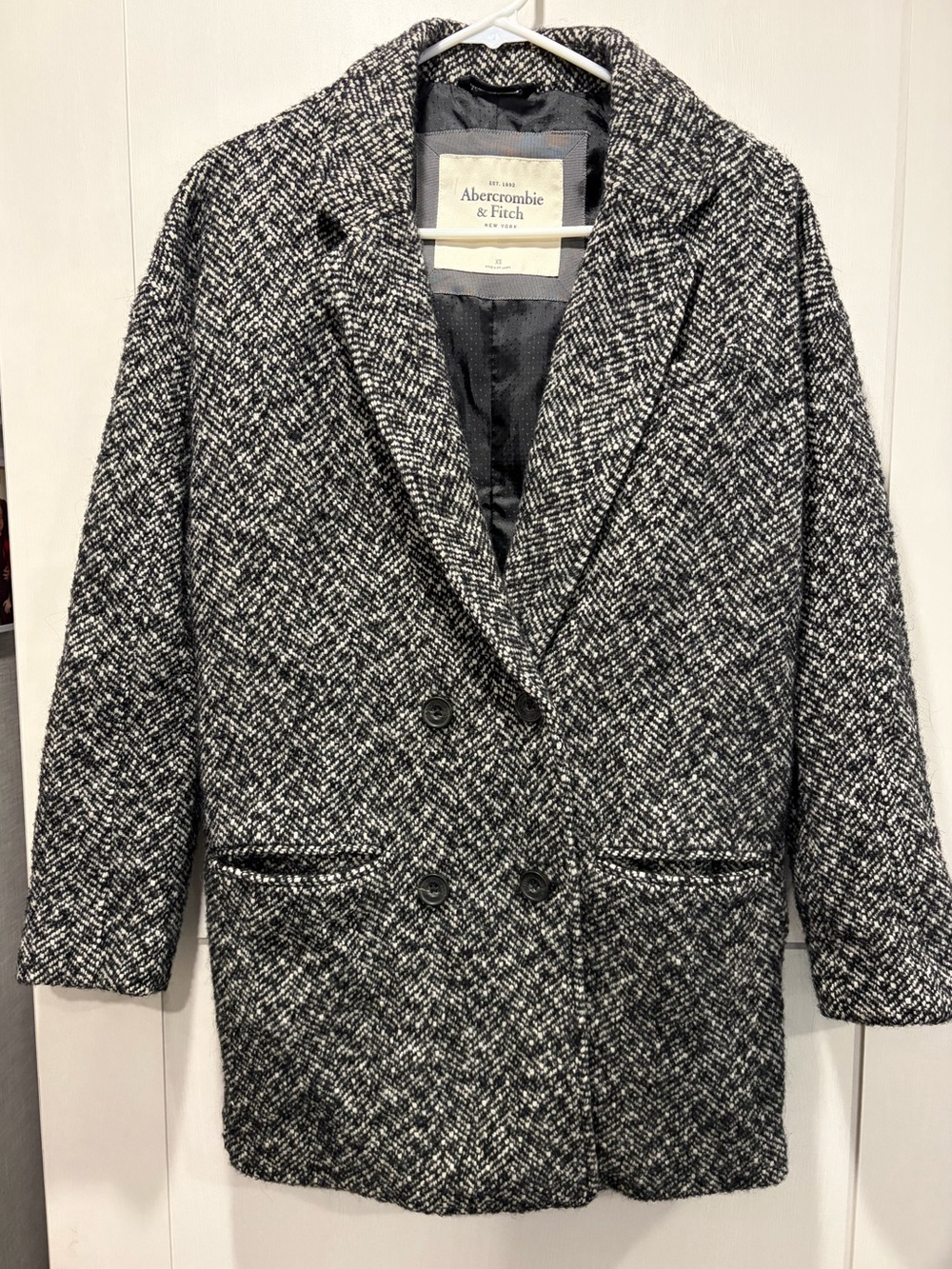 Abercrombie & Fitch Herringbone Wool Blend Peacoat Blazer Coat XS - Picture 2 of 10